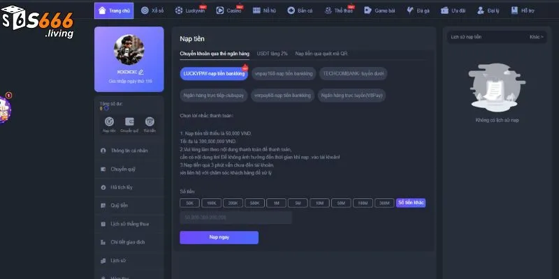 Nạp tiền S666 có nhiều phương thức lựa chọn